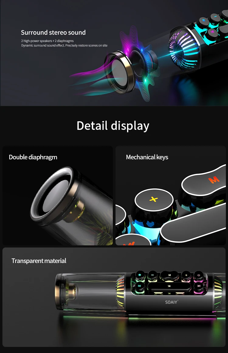 Soaiy Sh19 Gaming Speaker Surround Stereo Sound Mechanical Keyboard Button Tf Card Stereo Wireless Speaker