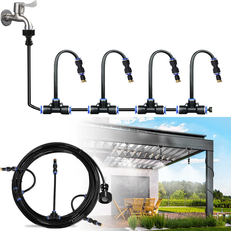 With Water Pump Outdoor Mist Cooling System Kit Spray Nozzle Low Pressure Misting System