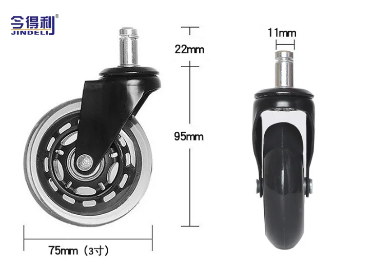 75mm 3 inch PU material mute  rotary caster wheel black