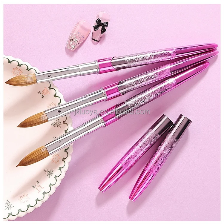 Kolinsky Brush 100 Professional Acrylic Brush High Quality Gradient Colorful Metal Handle Nail Brush Custom For Acrylic Powder