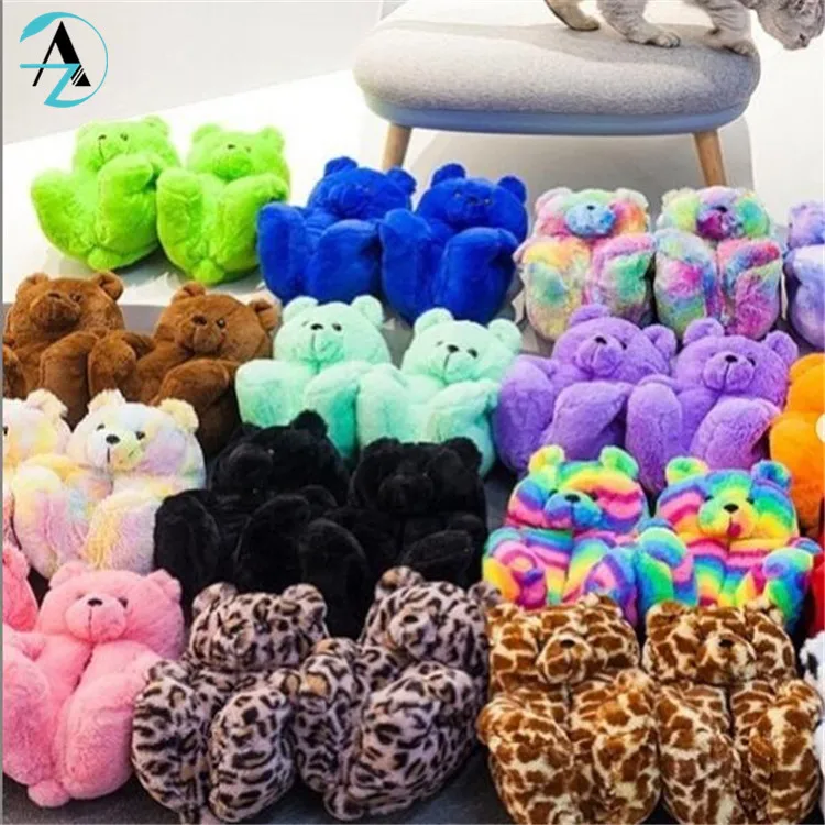 Custom Sales Women Luxury Slippers Slides Fashion Fluffy Kids Teddy Bear Slippers Plush Sandals