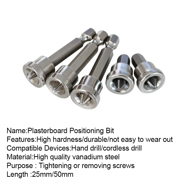 25mm 50mm Positioning Drywall Screw Setter PH2 Bits for Plasterboard Hex Shank