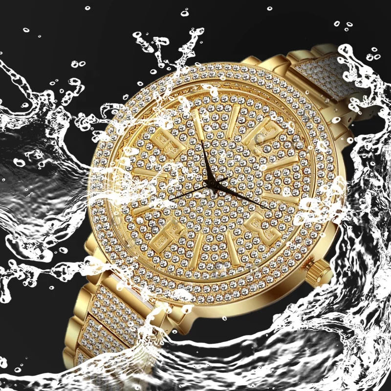 High Quality Fashion Women Watches With Rhinestone Big Face Gold Ladies Bling Hip Hop Watch Quartz Top Brand Luxury Wristwatch