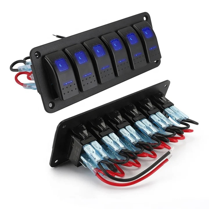 Wintai-Tech 6 gang rocker dual 12v led light bar switch panel 3 prong lighted rocker switch marine rocker switch panel