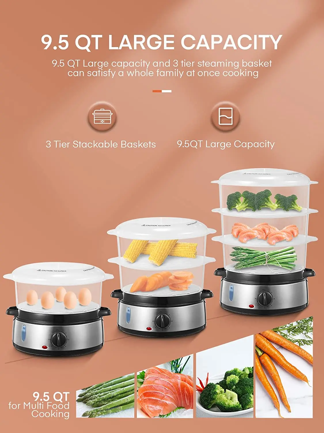 9L 3tiers Electric home food Steam Cooker  with Steamer&timer  for cooking ,food egg corn heating