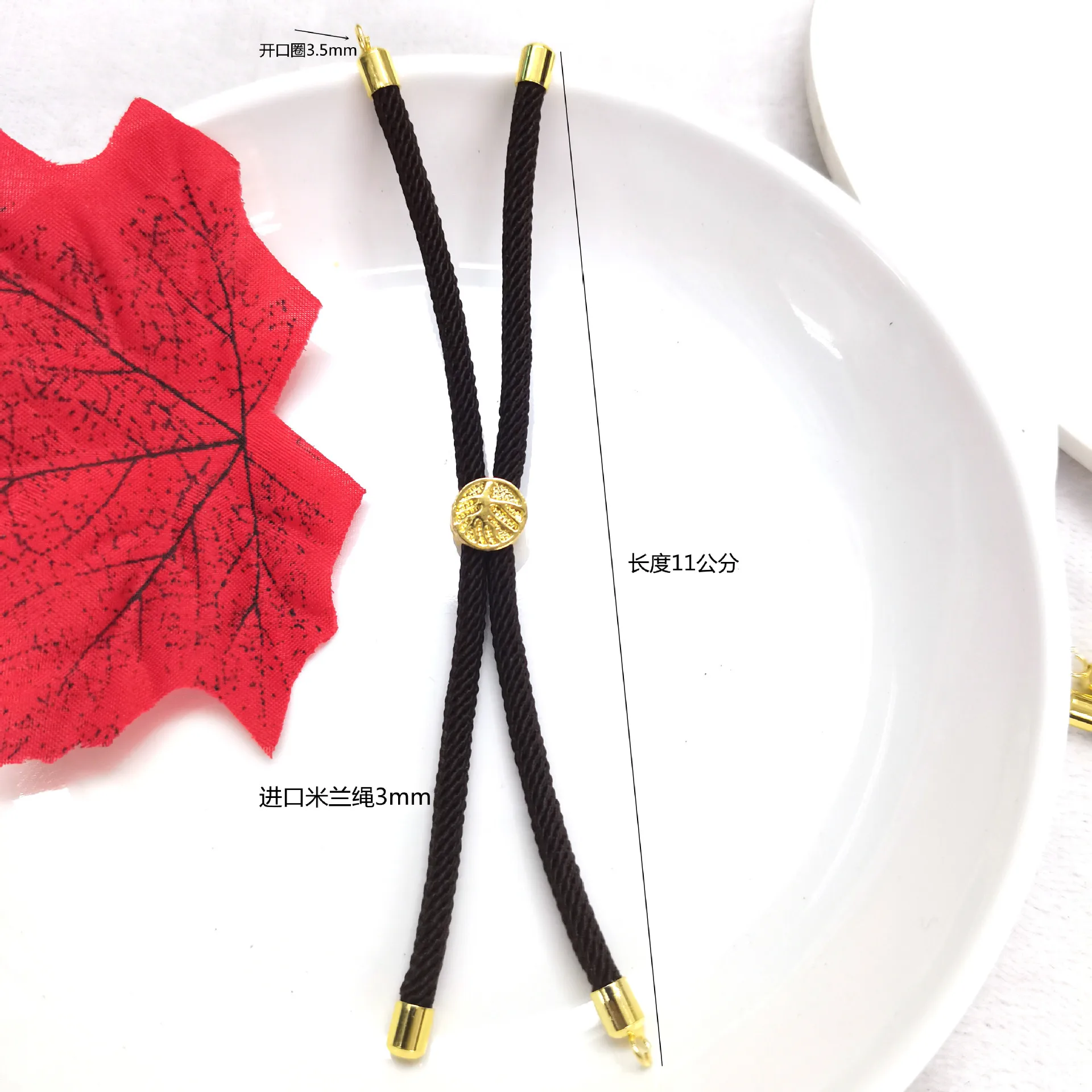 3mm Thickness Cotton Thread Chinese Cord Gold color Life Tree Metal Moveable Spacer Beads Connectors Charm Bracelet