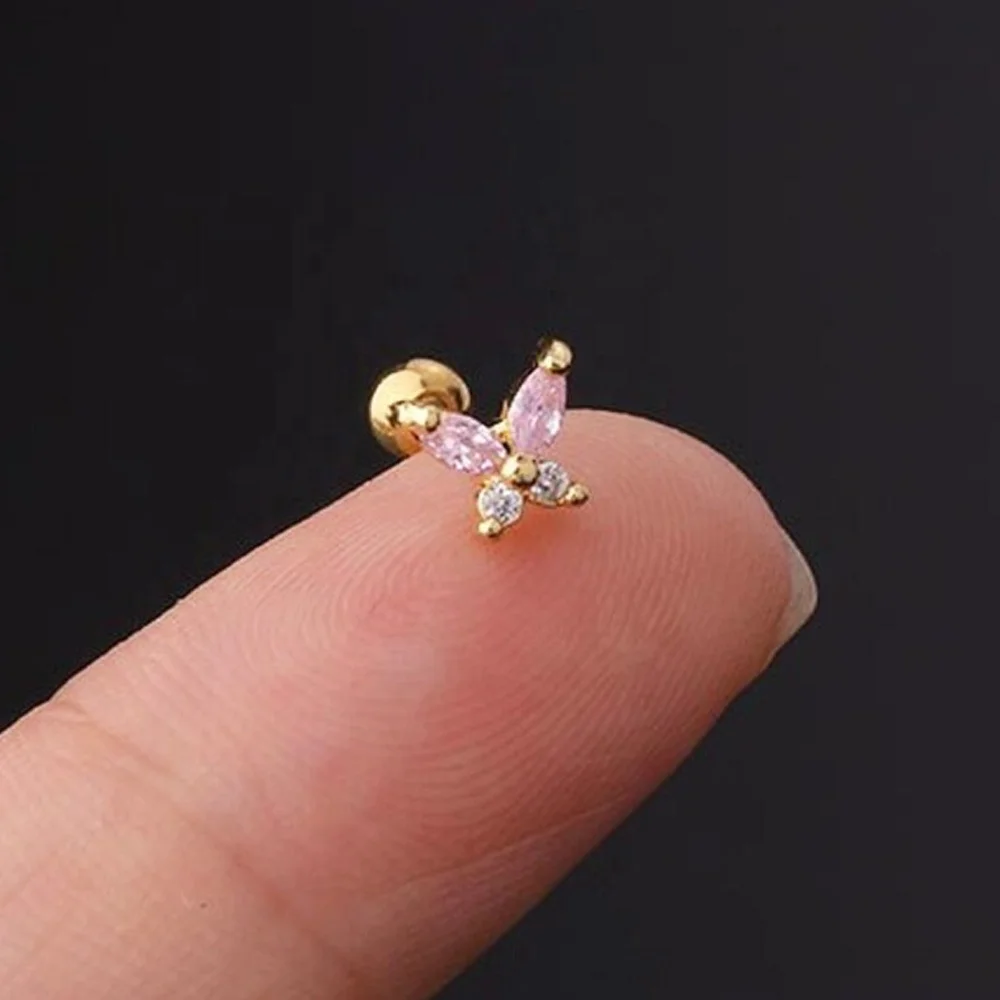 20G Stainless Steel Colorful CZ Cartilage Earrings Flower Butterfly Moon Stud Earring Pierce Helix Jewelry Tragus Piercing