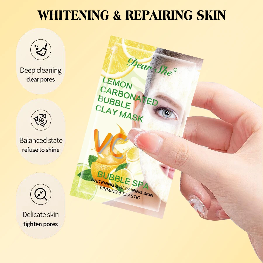 Dear She Natural Fruit Lemon Vitamin C Carbonated Bubble Clay Facial Mask Whitening Repairing Skin Firming Elastic Skin Care