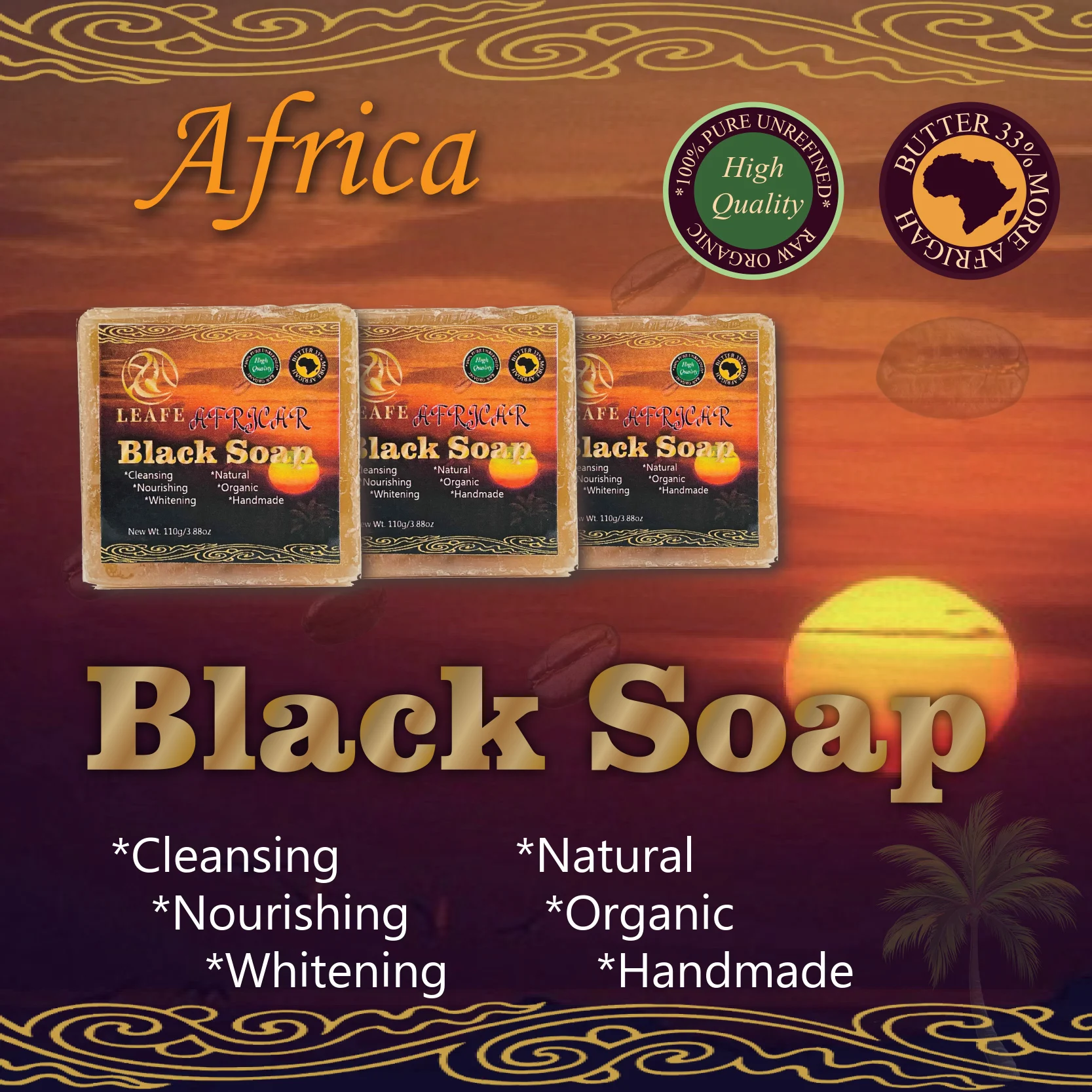 110g Private Label Skin Brightening Clarifying Soap Handmade African Black Soap Face Skin Care Palm Oil Soap Bar