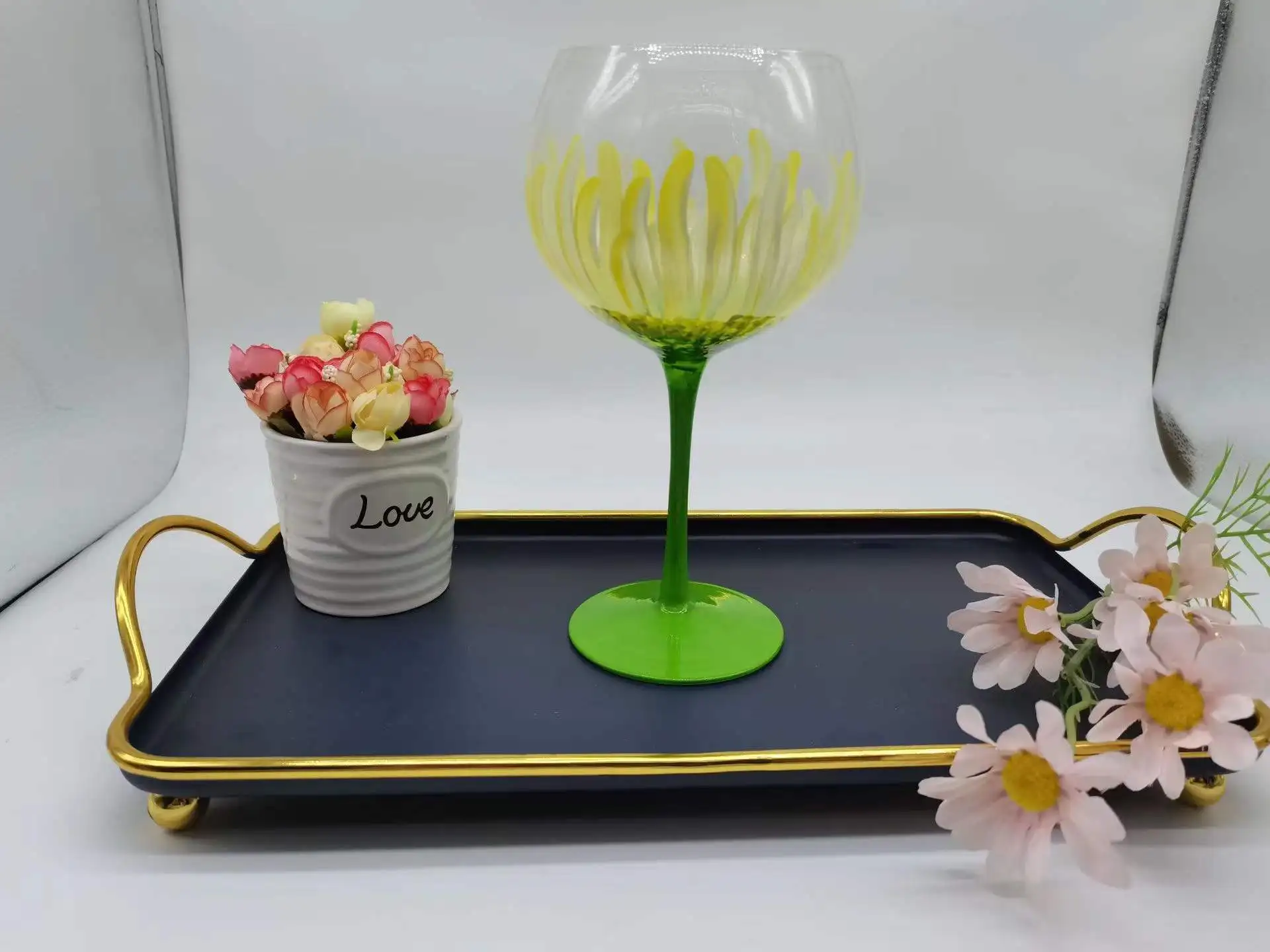 2022 Creative Hand-painted Flower Crystal Glass Wine Glass Wine Goblet Manufacturer Wholesale