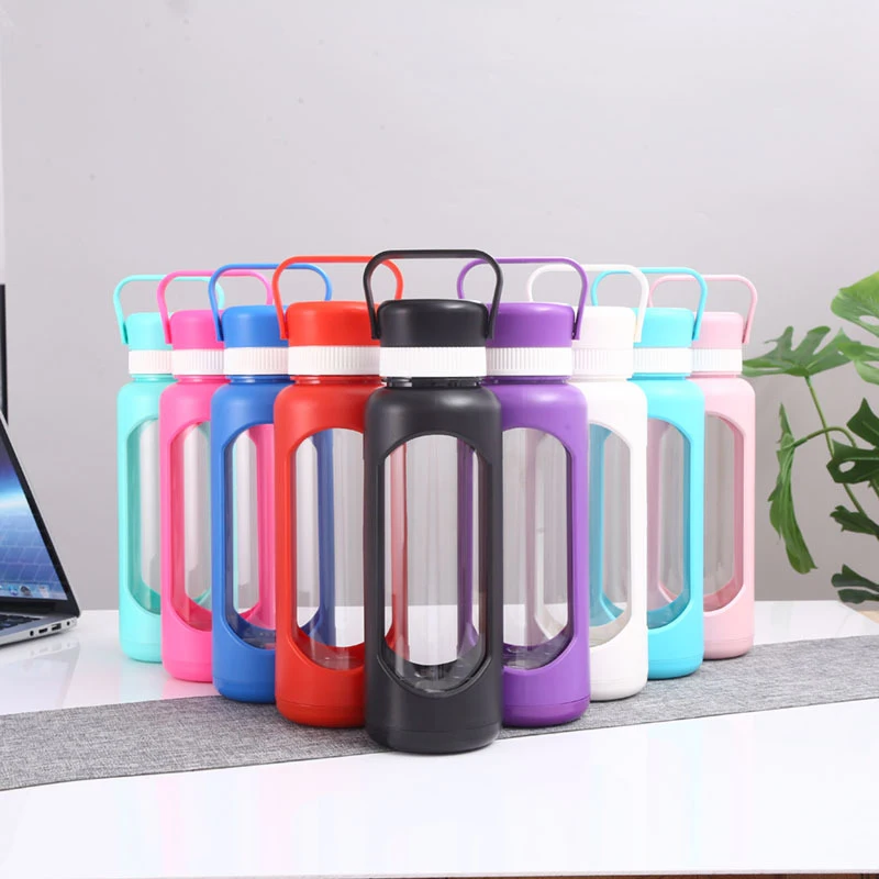 Walcold Customize 1000ml Glass Water Bottle With Silicone Protection Sleeve Cover