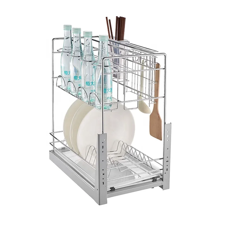 Kitchen Drawer Door Hanging Metal Pull Out Wire Storage Basket