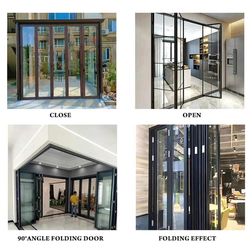 House Glass Aluminum Sliding Doors Frame Exterior Folding Door Aluminium Bifold Patio Glass Prices Entrance Aluminum Door