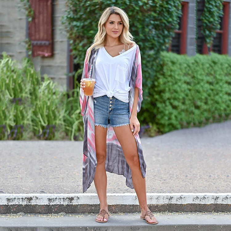 Beach Wear Cover Up Summer Chiffon Blouse Tops Tie Dye Printed Kimonos