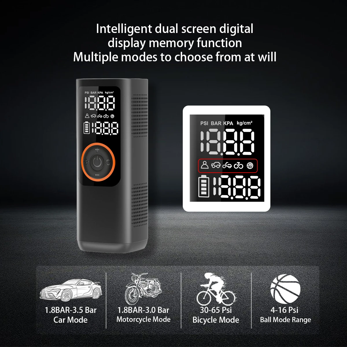 Compact Cordless Smart Pump - Digital Display for Quick & Easy Tire Inflation on Bikes, Scooters