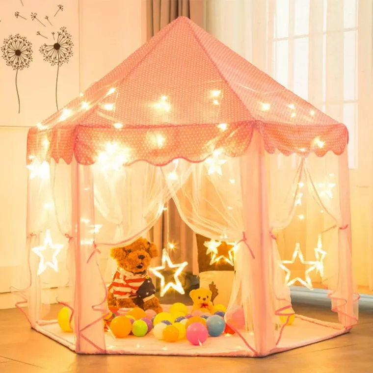 Indoor tulle hexagonal decoration play room princess play castle kids play tent for sale