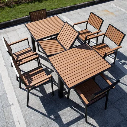 Fashion design Outdoor patio garden Furniture Aluminum Frame dining wood table and chairs garden sets