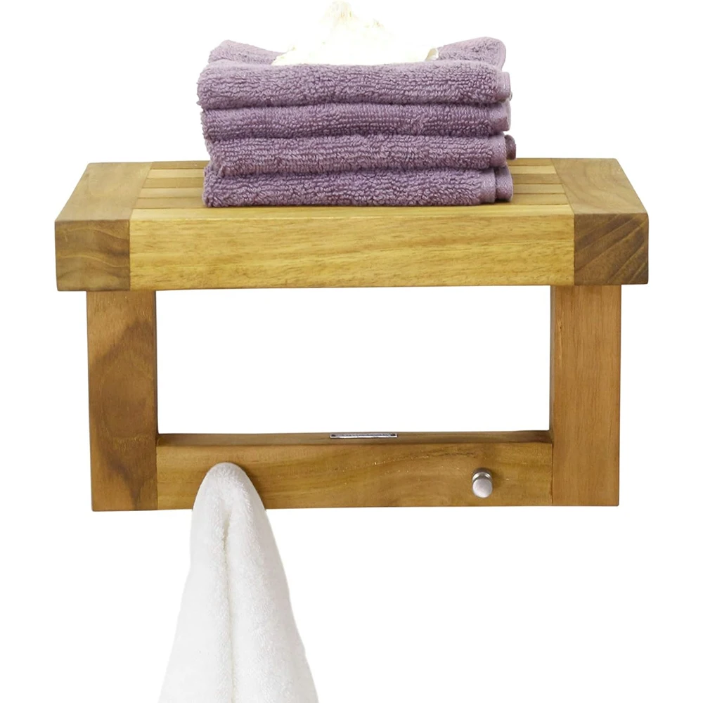 High Quality Wall Mounted Teak Wooden Bathroom Towel Hanger Rack