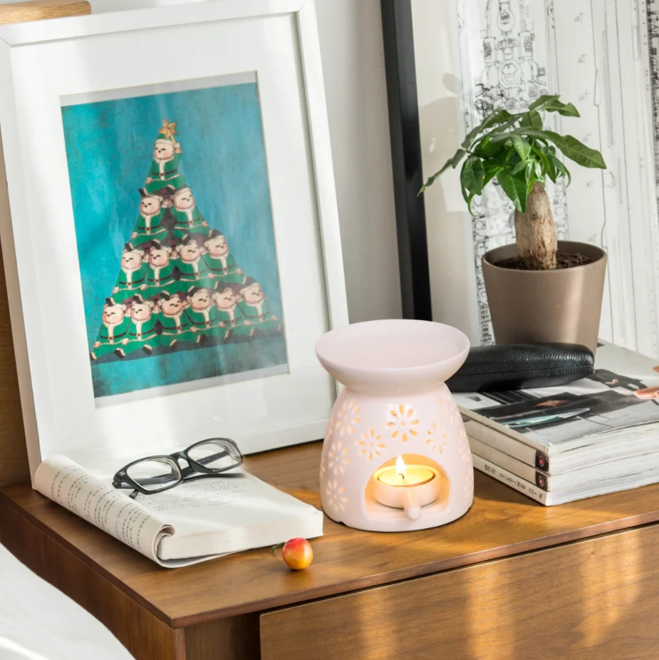 Porcelain White ceramic tealight candle holder aroma essential oil burner scented Diffuser for home bedroom