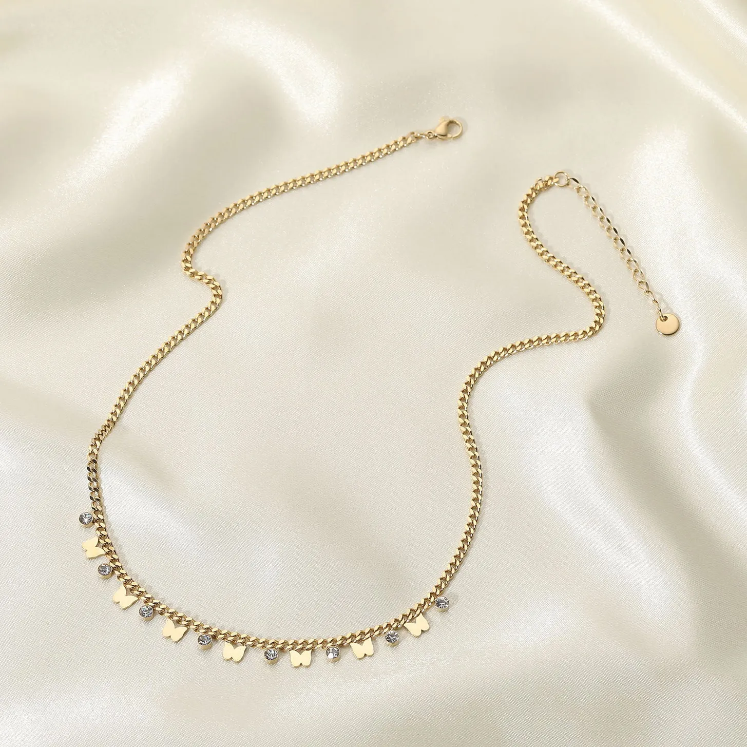 Metal butterfly Custom necklace stainless steel 14K Gold little butterfly zircon fringe pendant necklace for women