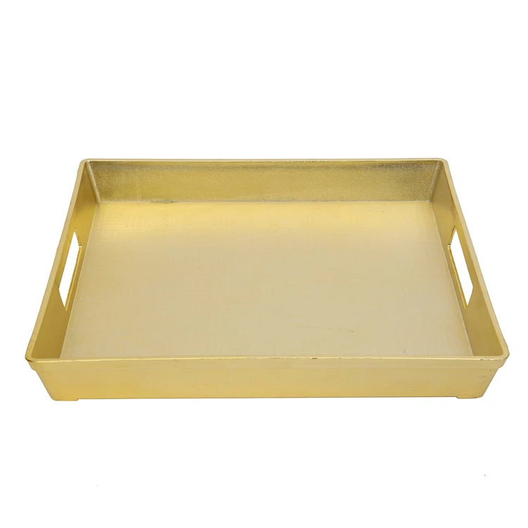 Support Personalized Custom Patterns Gold Plated Serving Candy Dry Fruit Stackable Plastic Square Serving Tray With Handles