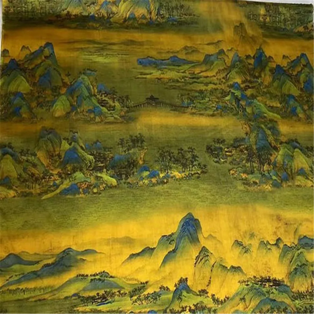 2024 Vintage Chinese Landscape Painting Printed Style Spandex Silk Stretch Satin Fabric for Lady Cheongsam