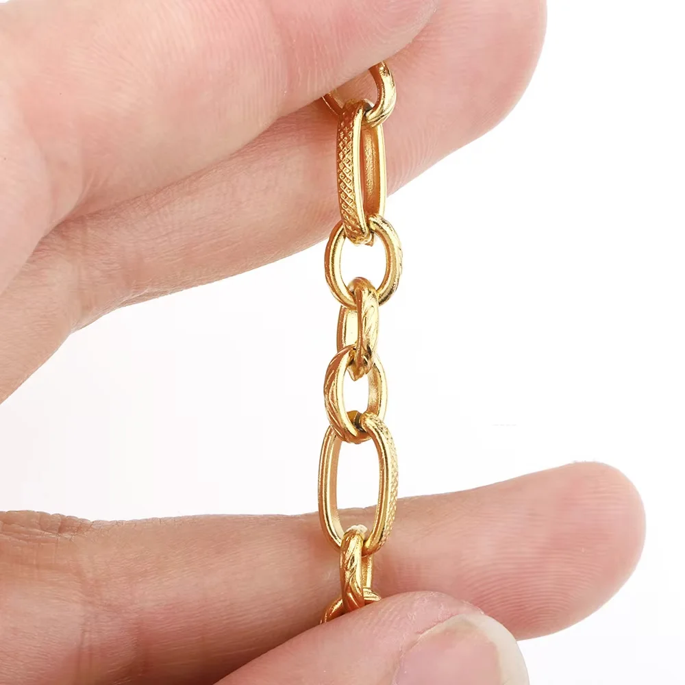 18k Gold Plated Stainless Steel 6mm Width 3:1 Patterned Fancy Chain Embossed Oval Link Chain DIY Bracelet Necklace Jewelry Chain