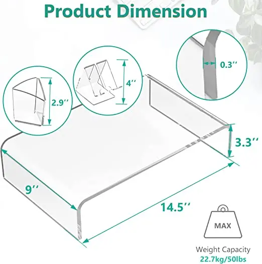 Customized Acrylic Monitor Stand, Desktop Riser Table Top with Storage Accessories, for Flat Screen LCD LED TV Display
