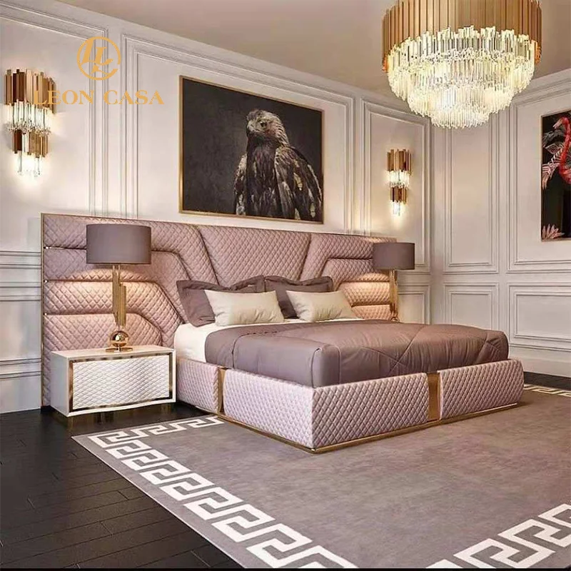 Modern Luxury Italian Bedroom Set Leather King Size Bed Room Set Queen Size Wooden Bed Frame Luxury Bed With Headboard