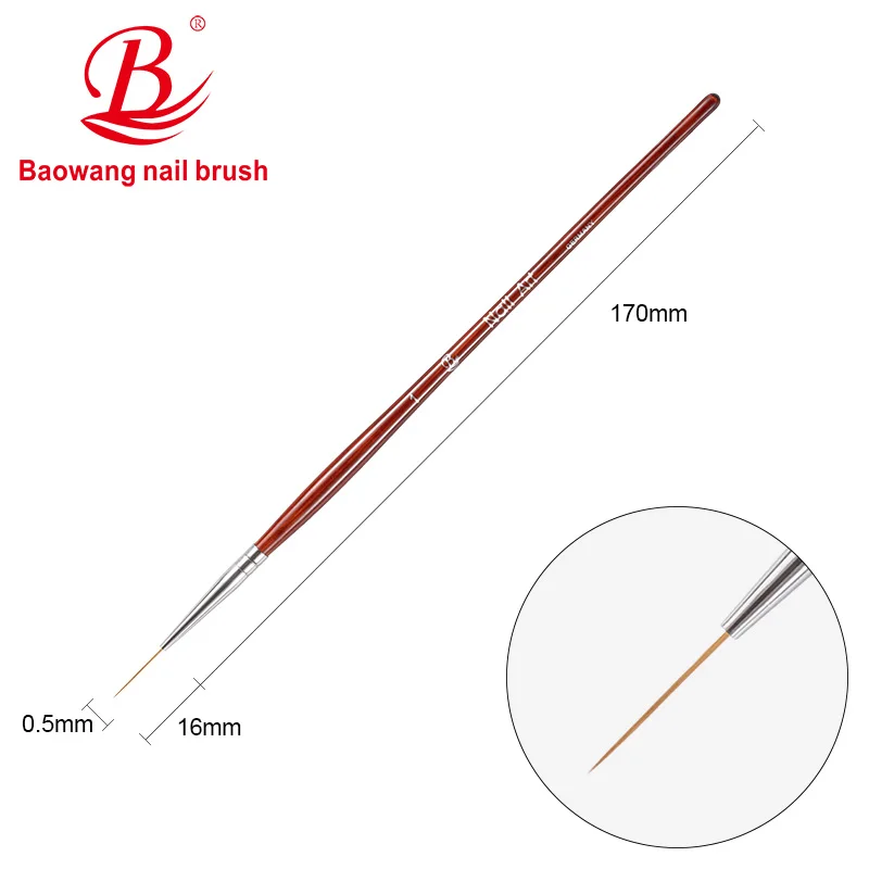 BW19-2 Wholesale Professional Red Wood Handle Crystal Nylon PP Hair Nail Art Brush Set OEM Liner Different Sizes Painting Pen