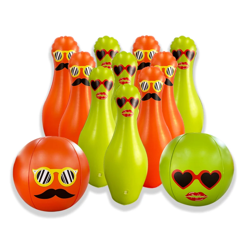 LC Colorful Fun Big Yard Outdoor Games Jumbo Bowling Ball and Pins Inflatable Kids Bowling Set
