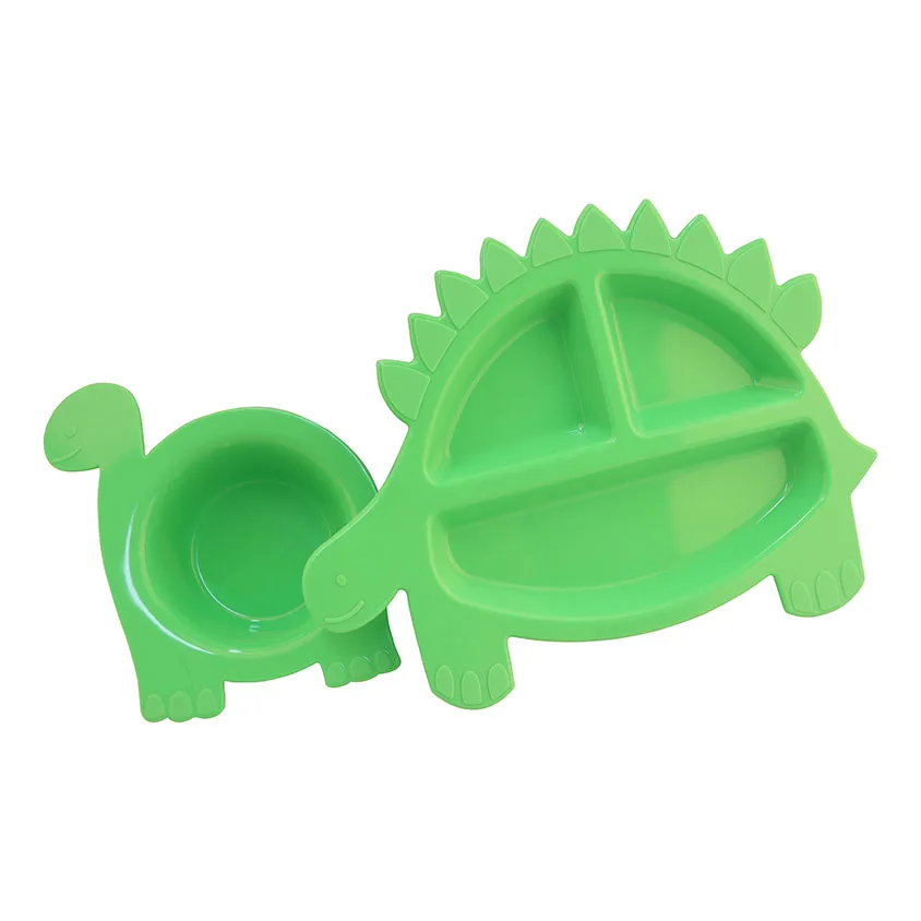 Modern Design Silicone Baby Complementary Food and Dinner Plate Dinosaur Suction Cup One-Piece Divided Cell Easy to Clean