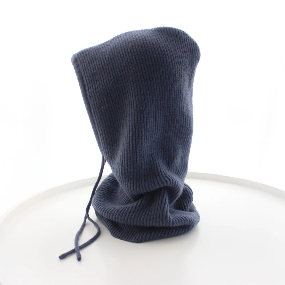 Вязаные кашемировые шапки с капюшоном RTS унисекс, однотонные регулируемые эластичные зимние шапки с кулиской, Балаклава с капюшоном