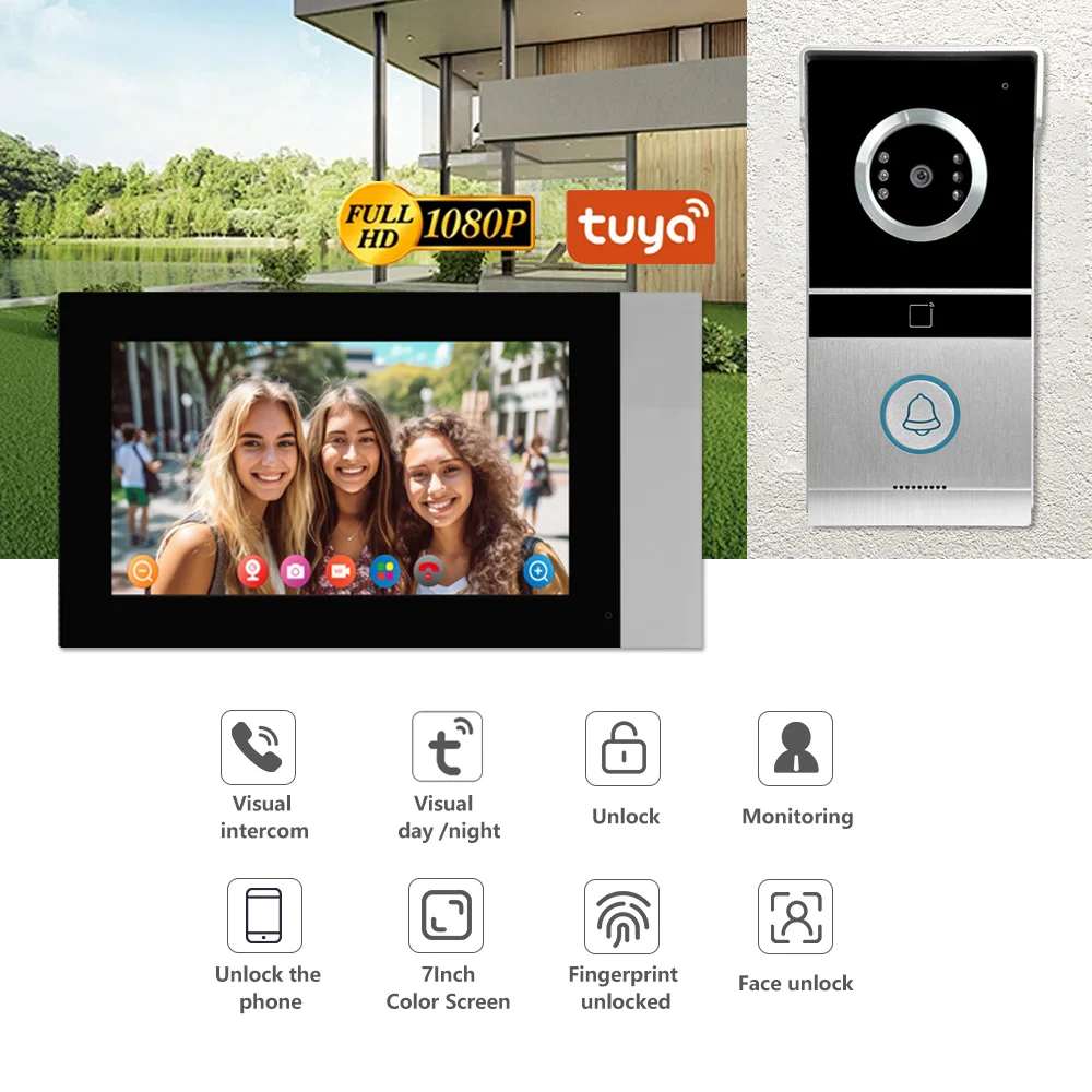 TuyaApp 2.4g Wifi Wireless 1080p Hd Video Doorbell Doorphone Remote Door Lock Unlock Module Psu 4 Wire Connection Villa Intercom