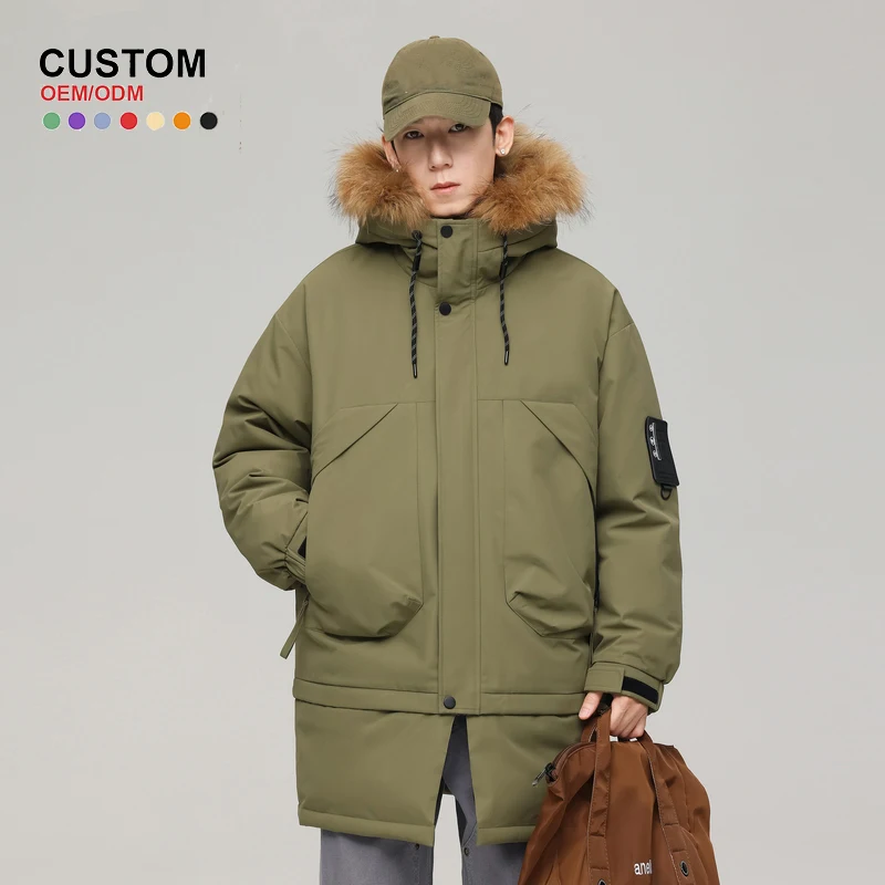 OEM Custom Design winter new fashion white duck down jacket detachable fur bottom men puffer jacket