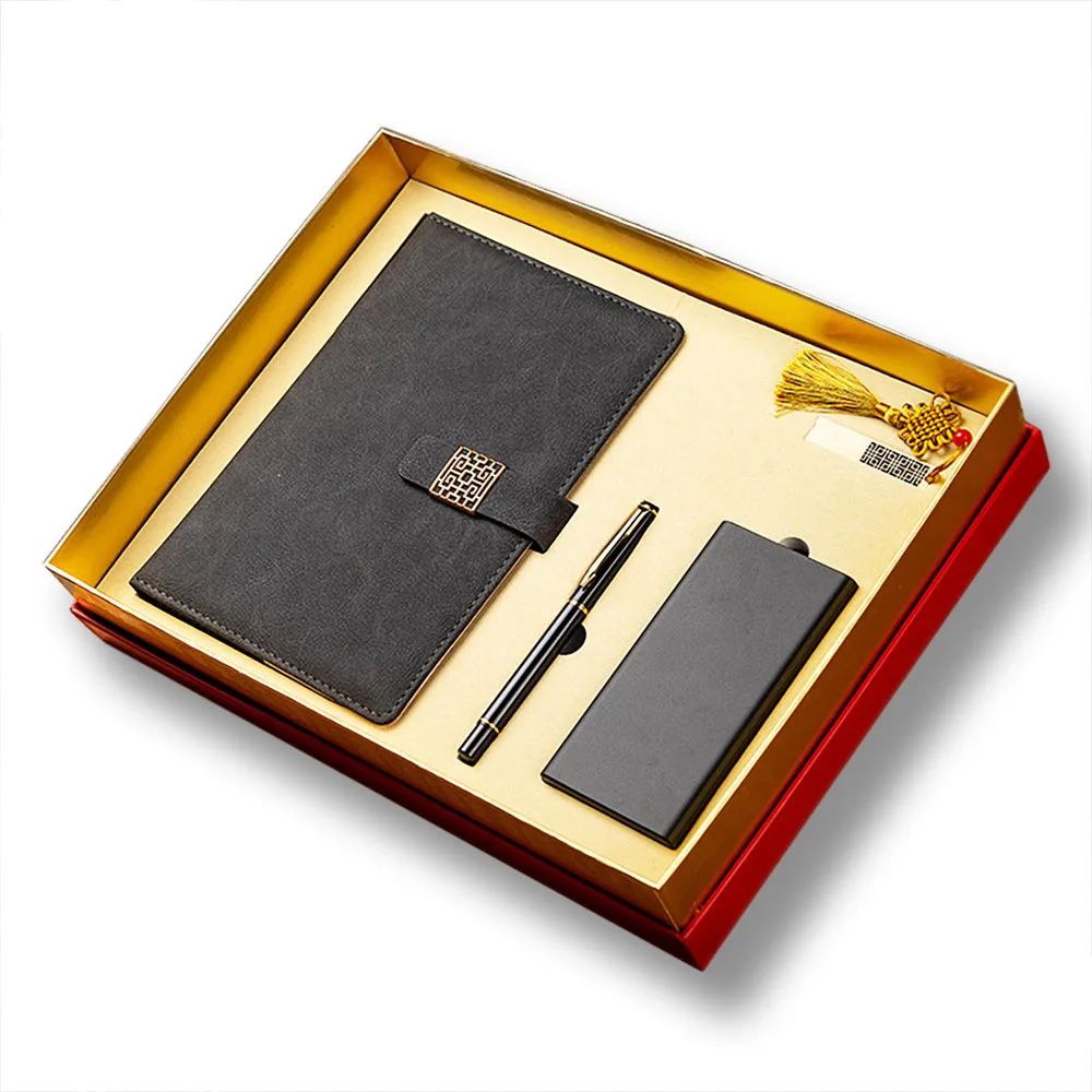 2023 High Quality Power Bank USB Drive A5 Leather Business Notebook and Pen Gift Set Wholesale Promotion Notepad Printed BT06