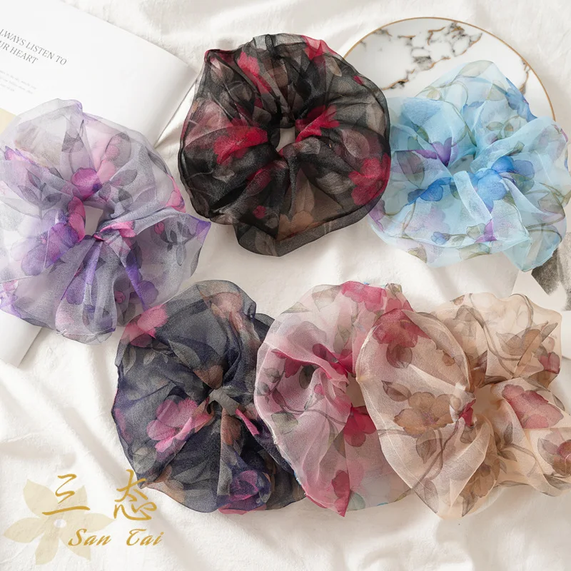 Spring And Summer New Floral Thin Section Oversized Simple Spring Hair Tie Cute Hairband For Girls Organza Wide Hairband