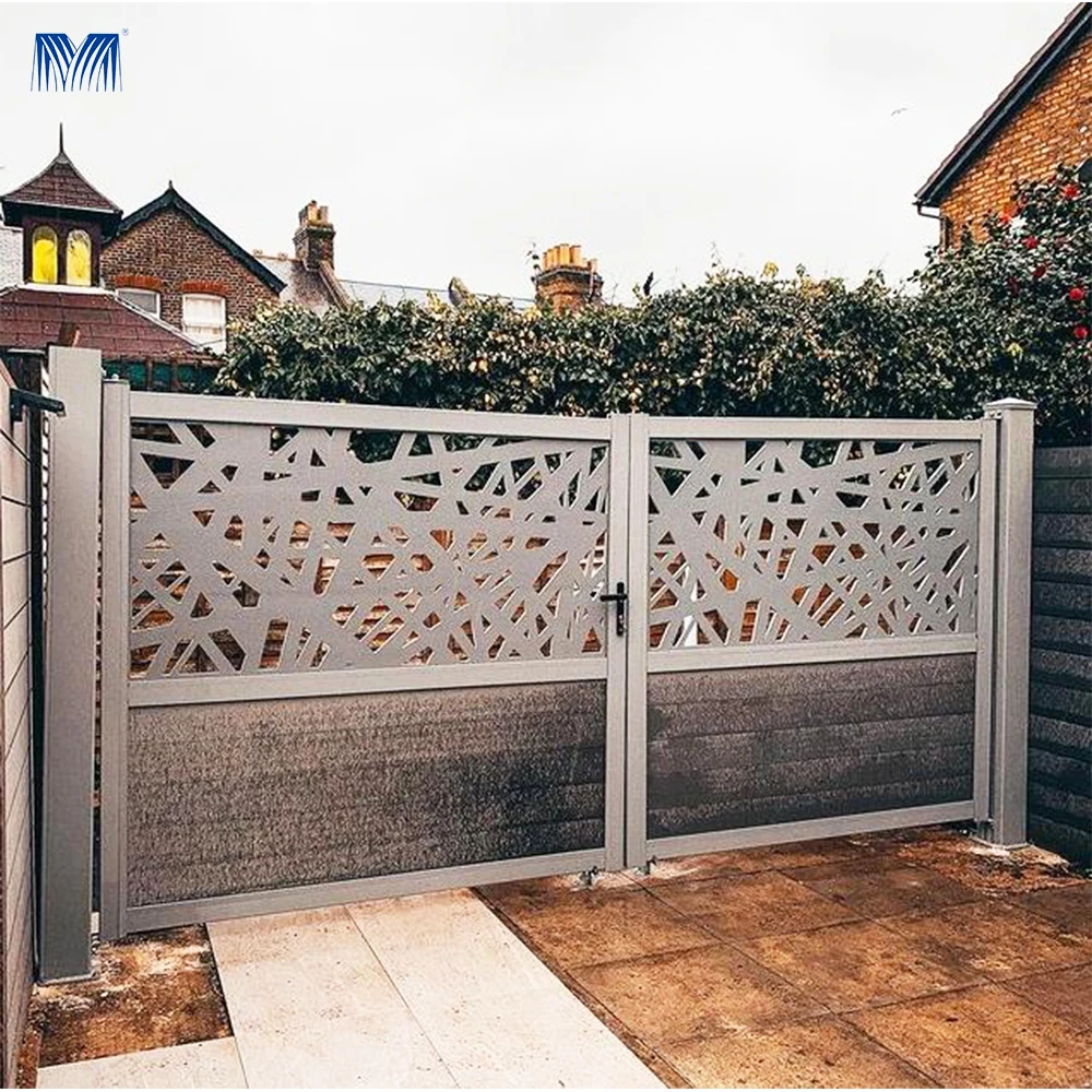 Door home aluminum cutting allomunam powder coated iron fence set with material laser cut main design sheep pvc outdoor gate