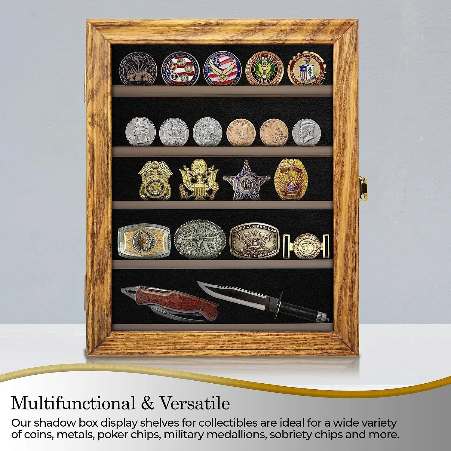 Solid wood medals and badges placement display frame  coin medallion collection  box