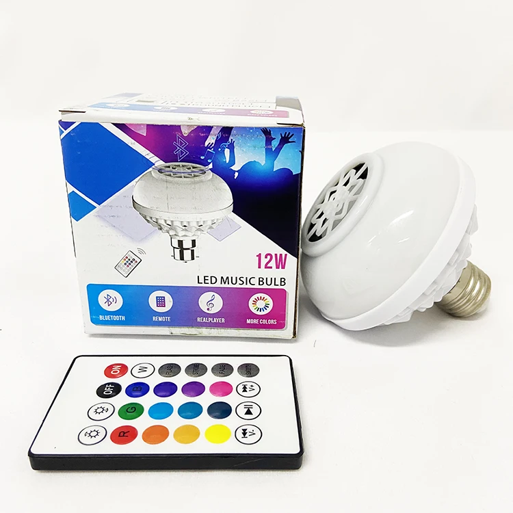 Светодиодная лампочка с динамиком E27 RGB, меняющая лампочку, сценическое освещение, беспроводное стерео аудио с пультом дистанционного управления на 24 клавиши, RGB светодиодная лампочка