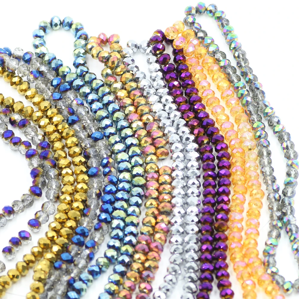 4MM Faceted Glass Rondelle Beads For Jewelry Making Adults Bulk Crystal Lampwork Beading Charm Bracelet DIY Crafts 130pcs/strand