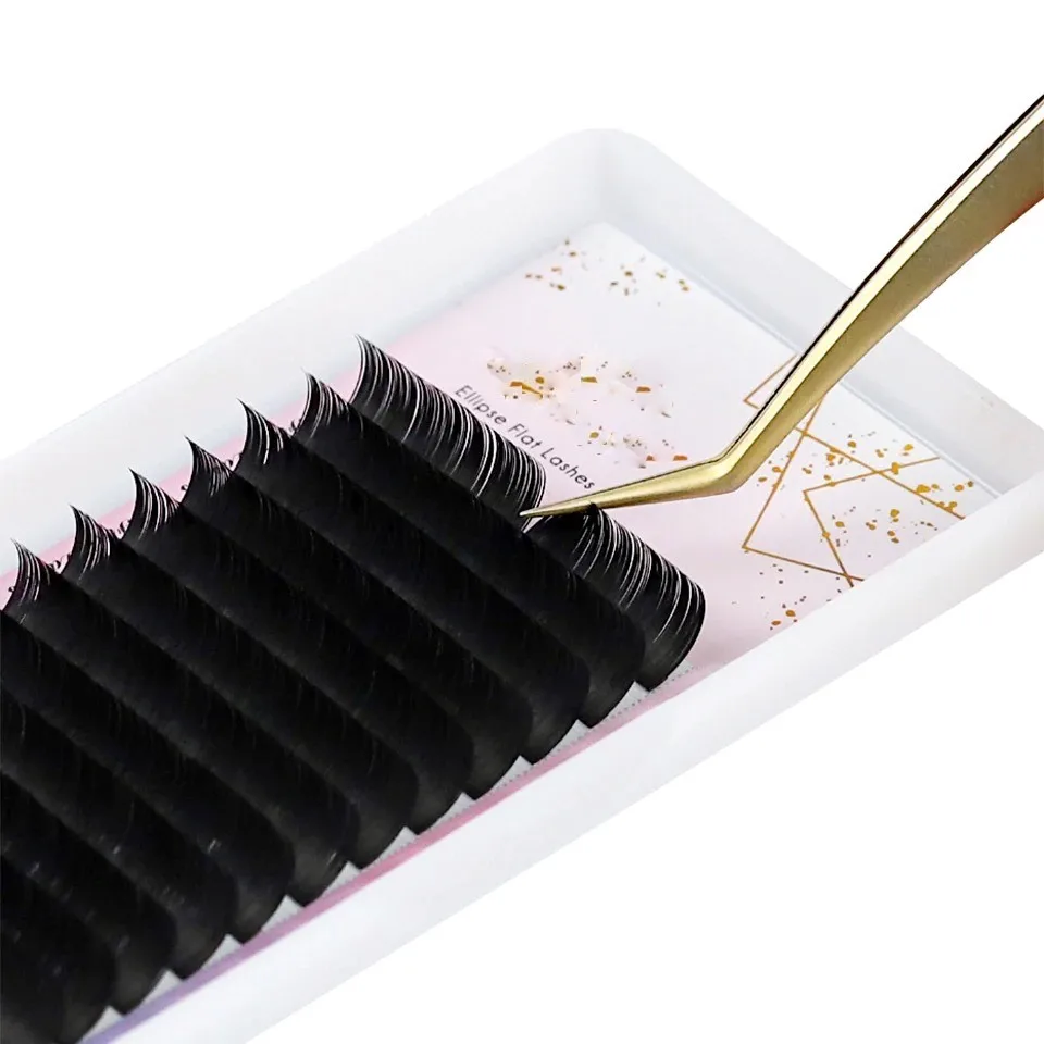 Matte Flat Lash Extension Natural Soft Split Tips Flat Individual Eyelash Jet Black Ellipse Eyelash