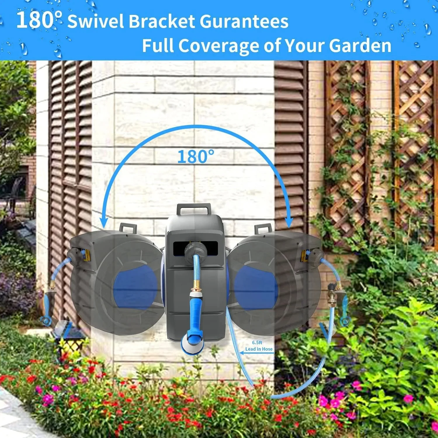 Any Length Lock Roll-up Automatic Slow Return System 180 degree wivel Bracket 3/4 inch Wall Mounted Retractable Garden Hose-Reel