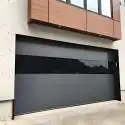 Slat Design Automatic Sectional Garage Door Vertical Wood Steel Glass Prettywood Modern Warehouse Windproof Tempered Glass House