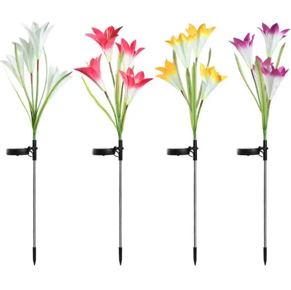 
Outdoor colorful decoration 4 led landscape solar garden light led Lily flower lights 