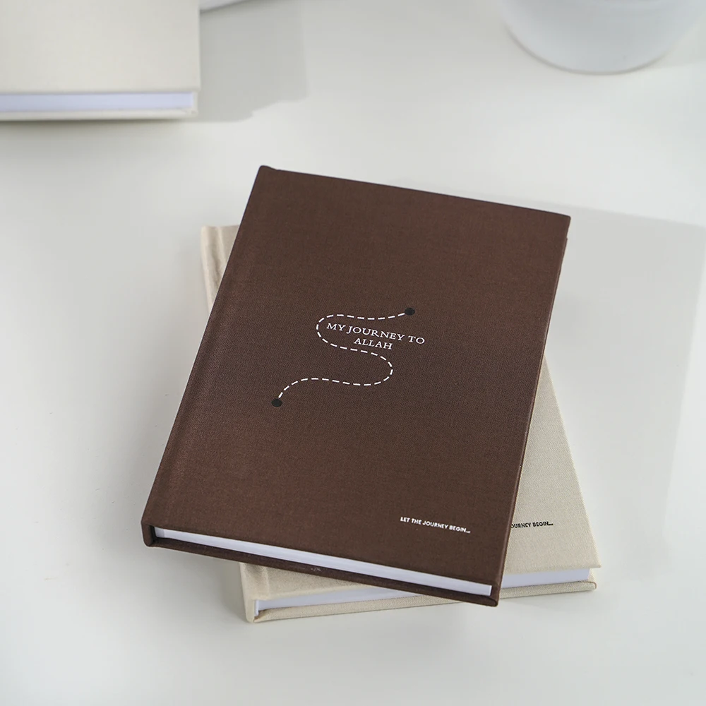 Custom design printing logo notebook hardcover a4 a5 fabric linen cover diary my journal to allah