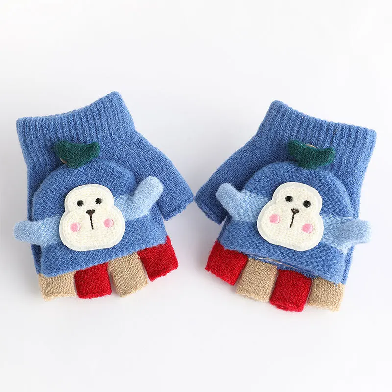 Kids Knitted Flip Cover Half Finger Gloves Cute Winter Warm Fingerless Cozy  Gloves for 2-6Y Children