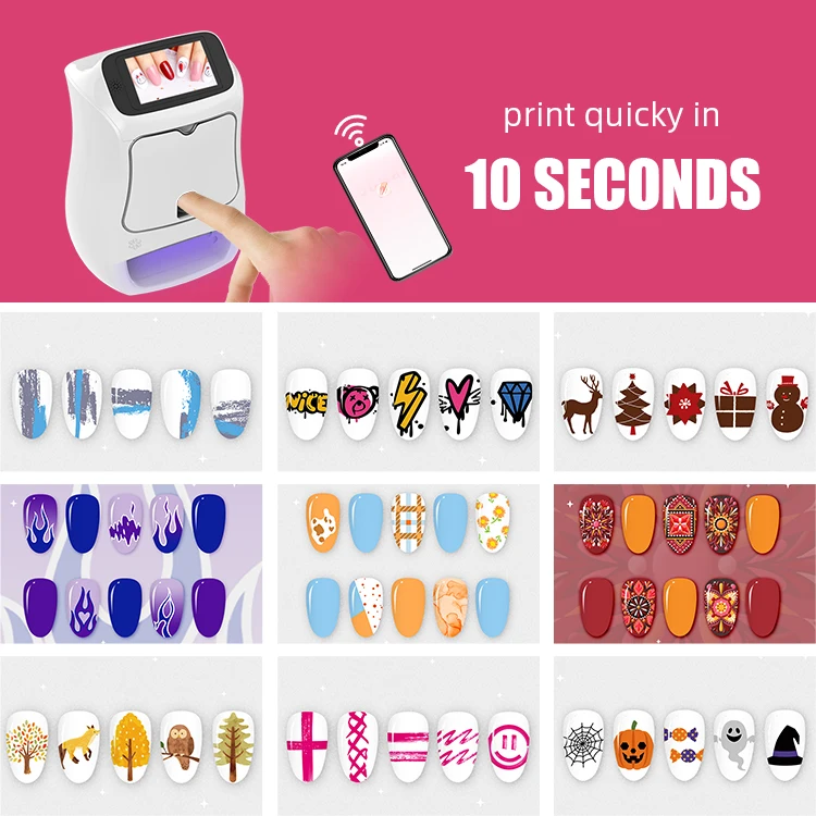 Intelligent 3D nail art printer high printing speed 4800dpi with UV lights/drying fan for nail salon use