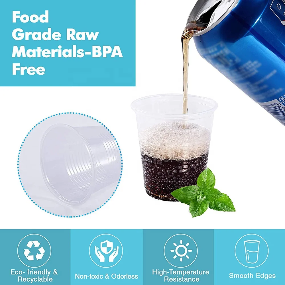 Amazon Hot Sell 9oz Transparent Disposable PP Plastic Party Cups for Cold Drinking Tasting