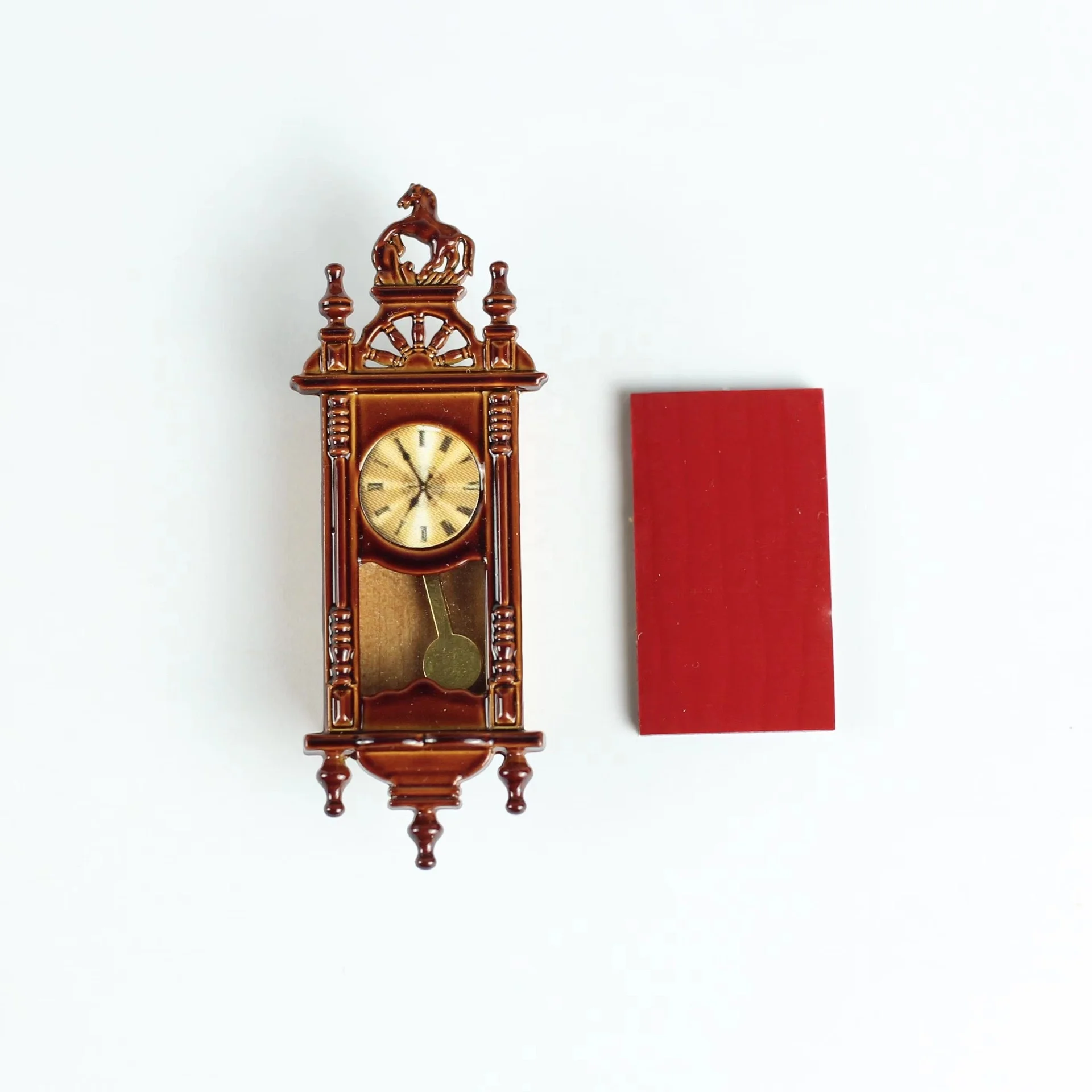 Miniature Dollhouse Accessories on 1:12 Scale Vintage Wall Clock of Metal Grandfather Clock for Doll House Living Room